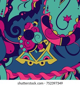 Seamless mehndi vector pattern. Hand-made ethnic illustration. Colorful doodle texture.