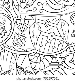 Seamless mehndi vector pattern. Hand-made illustration. Black and white binary pattern, monochrome doodle texture.