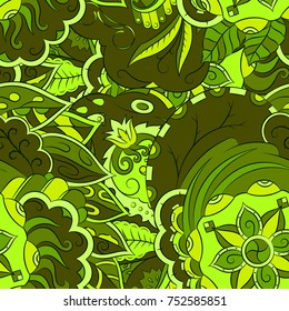 Seamless mehndi vector pattern. Hand-made ethnic illustration. Colorful doodle texture.