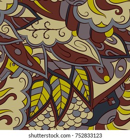 Seamless mehndi vector pattern. Hand-made ethnic illustration. Colorful doodle texture.