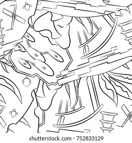 Seamless mehndi vector pattern. Hand-made illustration. Black and white binary pattern, monochrome doodle texture.