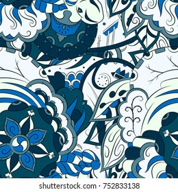 Seamless mehndi vector pattern. Hand-made ethnic illustration. Colorful doodle texture.