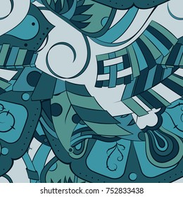 Seamless mehndi vector pattern. Hand-made ethnic illustration. Colorful doodle texture.