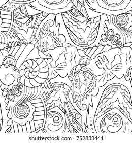 Seamless mehndi vector pattern. Hand-made illustration. Black and white binary pattern, monochrome doodle texture.