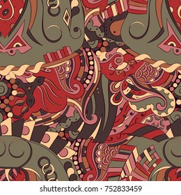 Seamless mehndi vector pattern. Hand-made ethnic illustration. Colorful doodle texture.