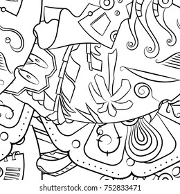 Seamless mehndi vector pattern. Hand-made illustration. Black and white binary pattern, monochrome doodle texture.