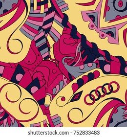 Seamless mehndi vector pattern. Hand-made ethnic illustration. Colorful doodle texture.