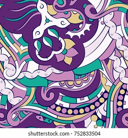 Seamless mehndi vector pattern. Hand-made ethnic illustration. Colorful doodle texture.
