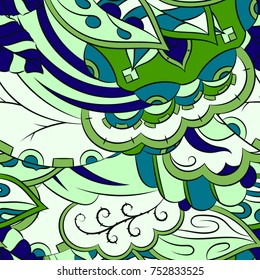 Seamless mehndi vector pattern. Hand-made ethnic illustration. Colorful doodle texture.