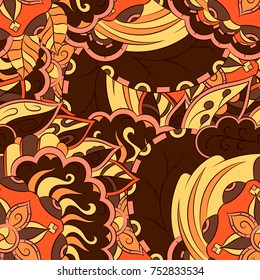 Seamless mehndi vector pattern. Hand-made ethnic illustration. Colorful doodle texture.