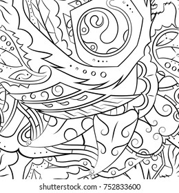Seamless mehndi vector pattern. Hand-made illustration. Black and white binary pattern, monochrome doodle texture.