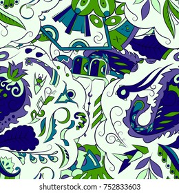 Seamless mehndi vector pattern. Hand-made ethnic illustration. Colorful doodle texture.