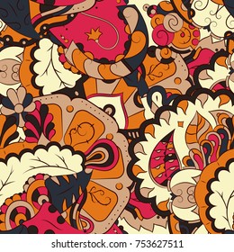 Seamless mehndi vector pattern. Hand-made ethnic illustration. Colorful doodle texture.