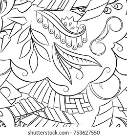 Seamless mehndi vector pattern. Hand-made illustration. Black and white binary pattern, monochrome doodle texture.