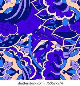 Seamless mehndi vector pattern. Hand-made ethnic illustration. Colorful doodle texture.