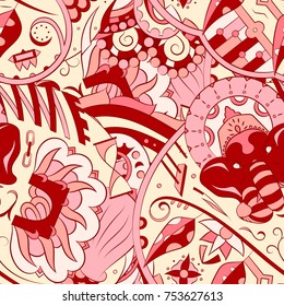 Seamless mehndi vector pattern. Hand-made ethnic illustration. Colorful doodle texture.