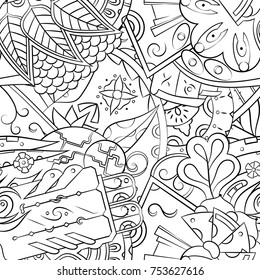 Seamless mehndi vector pattern. Hand-made illustration. Black and white binary pattern, monochrome doodle texture.
