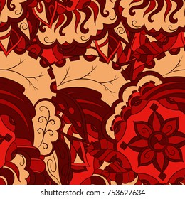 Seamless mehndi vector pattern. Hand-made ethnic illustration. Colorful doodle texture.