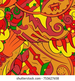 Seamless mehndi vector pattern. Hand-made ethnic illustration. Colorful doodle texture.