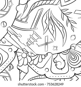 Seamless mehndi vector pattern. Hand-made illustration. Black and white binary pattern, monochrome doodle texture.