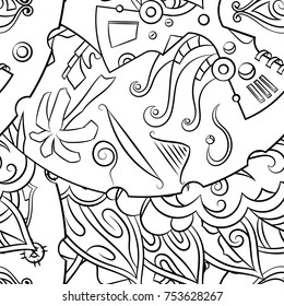 Seamless mehndi vector pattern. Hand-made illustration. Black and white binary pattern, monochrome doodle texture.