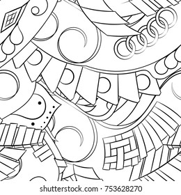 Seamless mehndi vector pattern. Hand-made illustration. Black and white binary pattern, monochrome doodle texture.