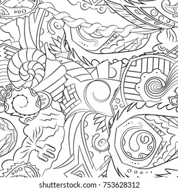 Seamless mehndi vector pattern. Hand-made illustration. Black and white binary pattern, monochrome doodle texture.