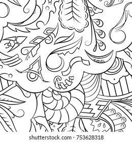 Seamless mehndi vector pattern. Hand-made illustration. Black and white binary pattern, monochrome doodle texture.