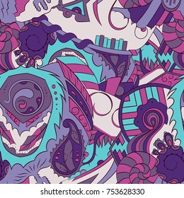 Seamless mehndi vector pattern. Hand-made ethnic illustration. Colorful doodle texture.