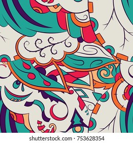 Seamless mehndi vector pattern. Hand-made ethnic illustration. Colorful doodle texture.