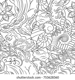 Seamless mehndi vector pattern. Hand-made illustration. Black and white binary pattern, monochrome doodle texture.