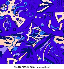 Seamless mehndi vector pattern. Hand-made ethnic illustration. Colorful doodle texture.