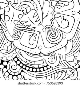 Seamless mehndi vector pattern. Hand-made illustration. Black and white binary pattern, monochrome doodle texture.