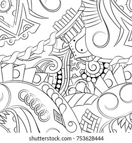 Seamless mehndi vector pattern. Hand-made illustration. Black and white binary pattern, monochrome doodle texture.