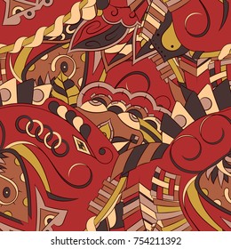 Seamless mehndi vector pattern. Hand-made ethnic illustration. Colorful doodle texture.