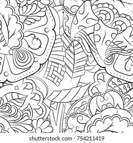 Seamless mehndi vector pattern. Hand-made illustration. Black and white binary pattern, monochrome doodle texture.