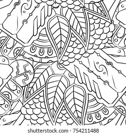 Seamless mehndi vector pattern. Hand-made illustration. Black and white binary pattern, monochrome doodle texture.