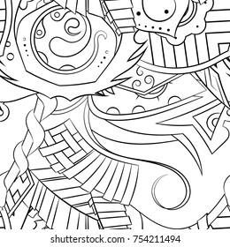 Seamless mehndi vector pattern. Hand-made illustration. Black and white binary pattern, monochrome doodle texture.