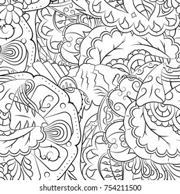 Seamless mehndi vector pattern. Hand-made illustration. Black and white binary pattern, monochrome doodle texture.