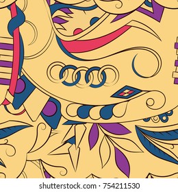 Seamless mehndi vector pattern. Hand-made ethnic illustration. Colorful doodle texture.