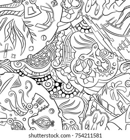 Seamless mehndi vector pattern. Hand-made illustration. Black and white binary pattern, monochrome doodle texture.