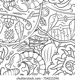 Seamless mehndi vector pattern. Hand-made illustration. Black and white binary pattern, monochrome doodle texture.