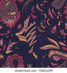 Seamless mehndi vector pattern. Hand-made ethnic illustration. Colorful doodle texture.