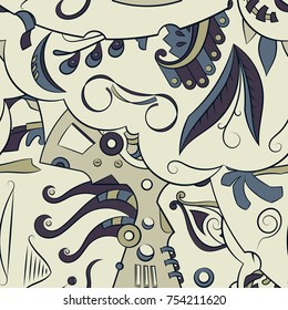 Seamless mehndi vector pattern. Hand-made ethnic illustration. Colorful doodle texture.