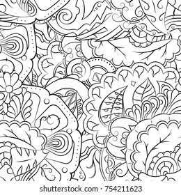 Seamless mehndi vector pattern. Hand-made illustration. Black and white binary pattern, monochrome doodle texture.