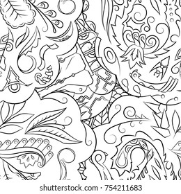 Seamless mehndi vector pattern. Hand-made illustration. Black and white binary pattern, monochrome doodle texture.