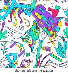 Seamless mehndi vector pattern. Hand-made ethnic illustration. Colorful doodle texture.