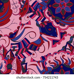 Seamless mehndi vector pattern. Hand-made ethnic illustration. Colorful doodle texture.