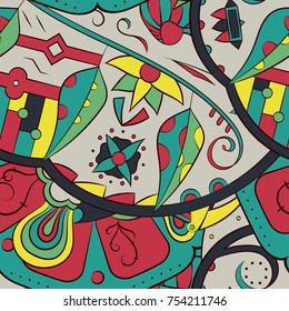 Seamless mehndi vector pattern. Hand-made ethnic illustration. Colorful doodle texture.