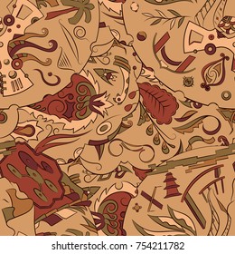 Seamless mehndi vector pattern. Hand-made ethnic illustration. Colorful doodle texture.